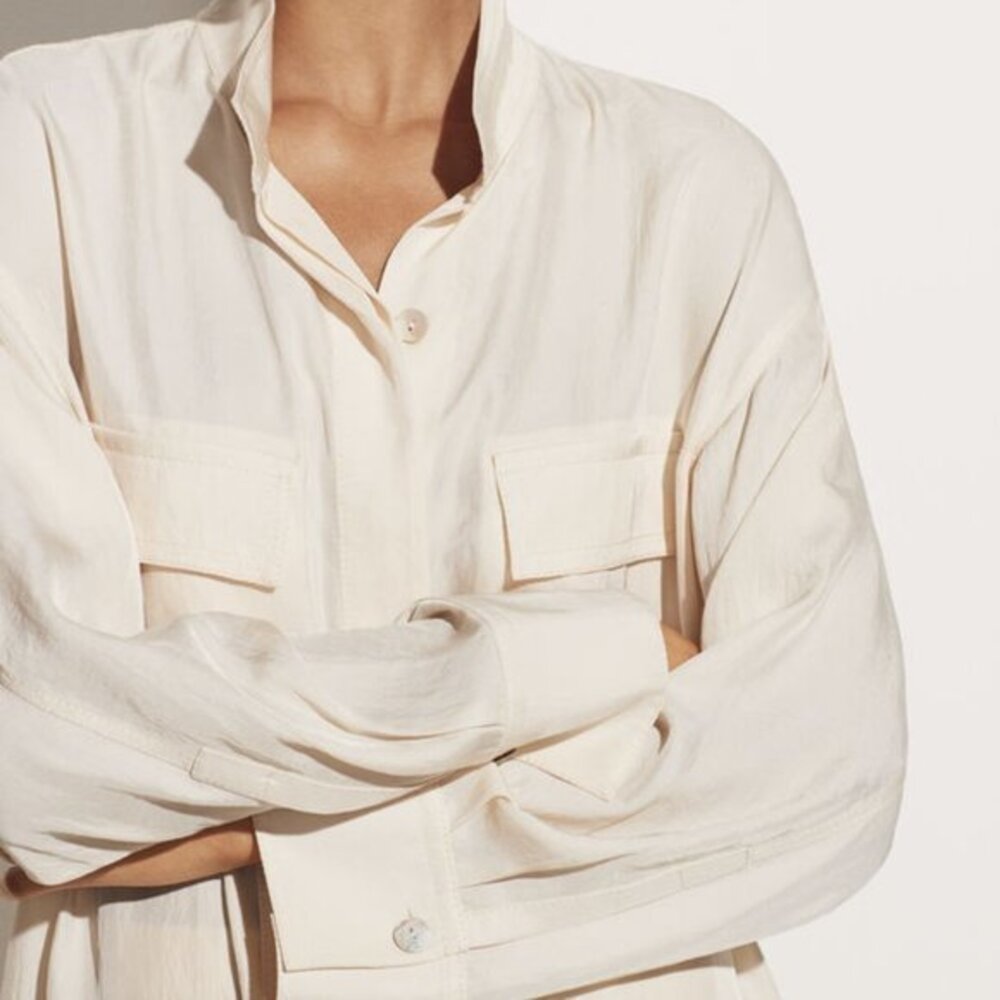 Jennifer Chun Cream Silk Unitilty Shirt Dress 4